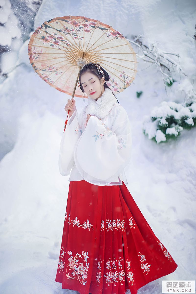 漢尚華蓮傳統漢服女裝日常百搭秋冬款團花刺繡馬面裙大擺大紅色二